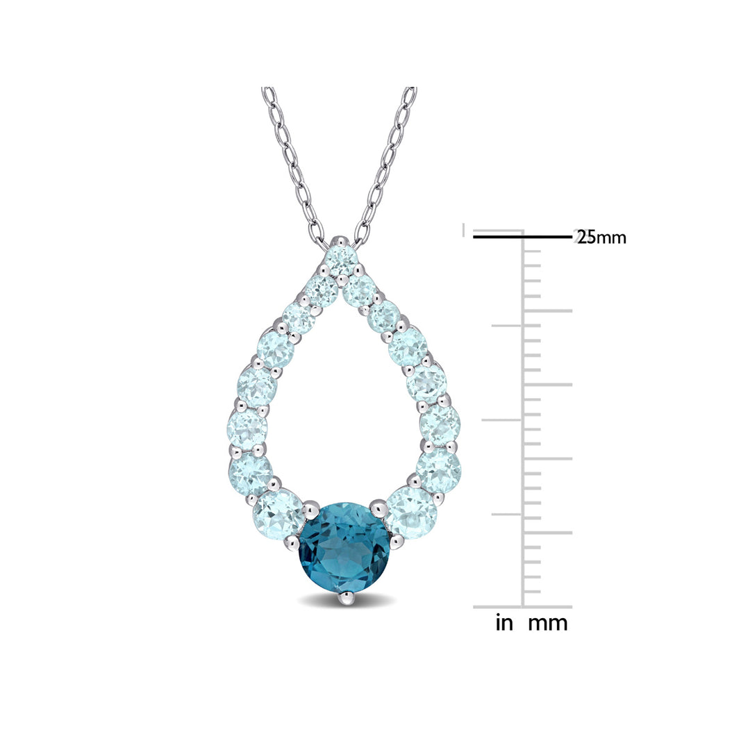 2.73 Carat (ctw) London and Sky Blue Topaz Pendant Necklace in Sterling Silver with Chain Image 2