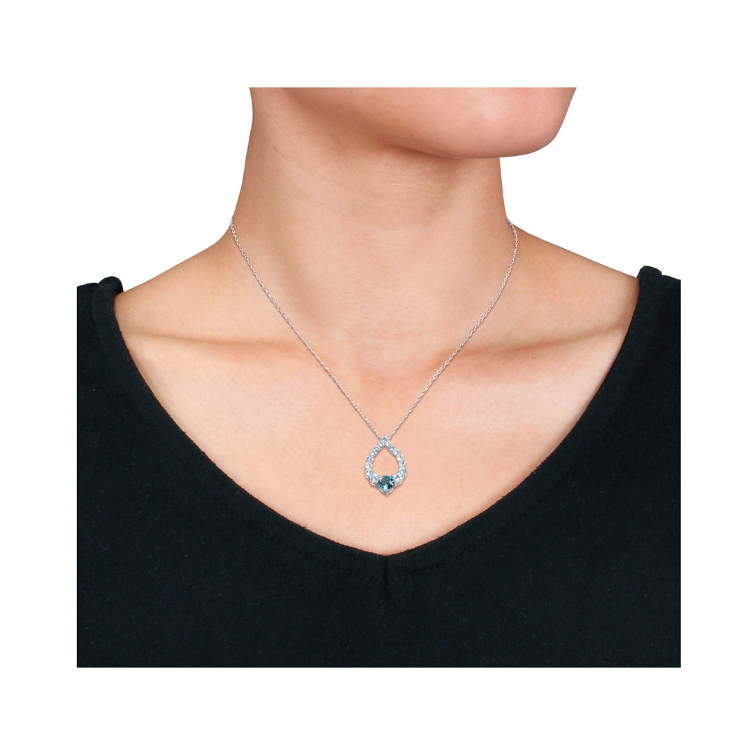 2.73 Carat (ctw) London and Sky Blue Topaz Pendant Necklace in Sterling Silver with Chain Image 3