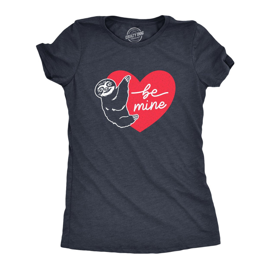 Womens Be Mine Sloth T Shirt Cute Valentines Day Heart Graphic Tee For Ladies Image 1