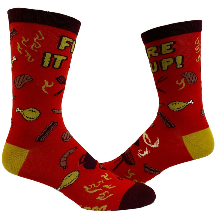 Mens Fire It Up Socks Funny Backyard Bar-B-Que Grilling Meat Graphic Novelty Footwear Image 1