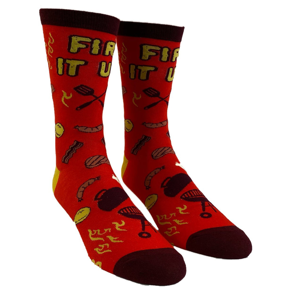 Mens Fire It Up Socks Funny Backyard Bar-B-Que Grilling Meat Graphic Novelty Footwear Image 2