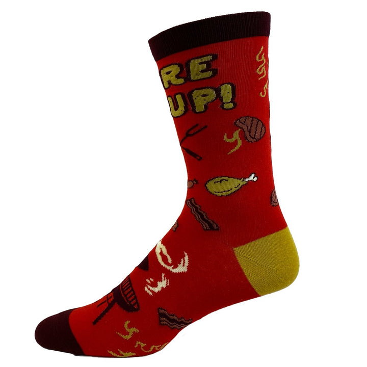 Mens Fire It Up Socks Funny Backyard Bar-B-Que Grilling Meat Graphic Novelty Footwear Image 4