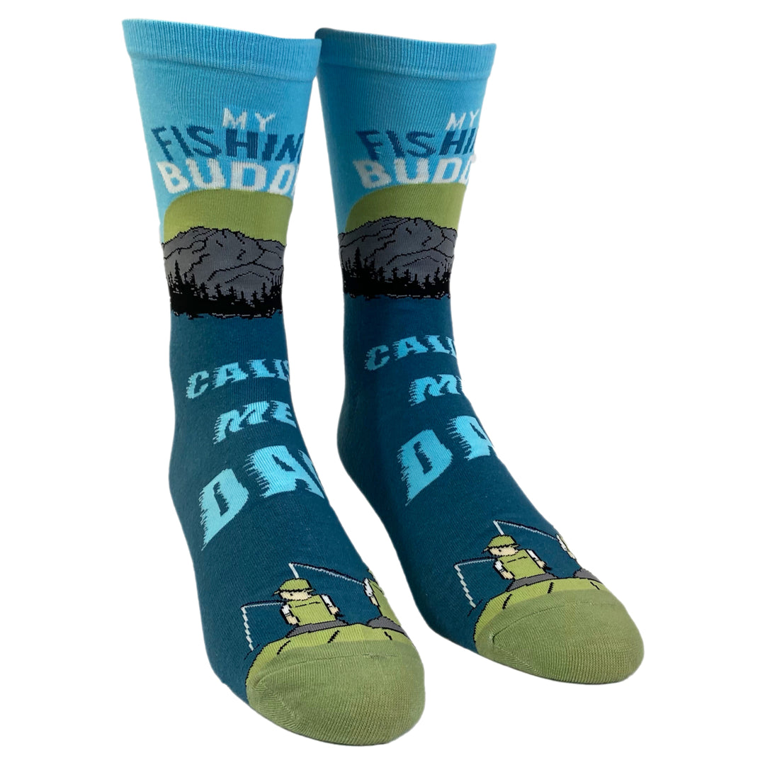 Mens My Fishing Buddy Calls Me Dad Socks Cute Fathers Day Parenting Son Graphic Footwear Image 2