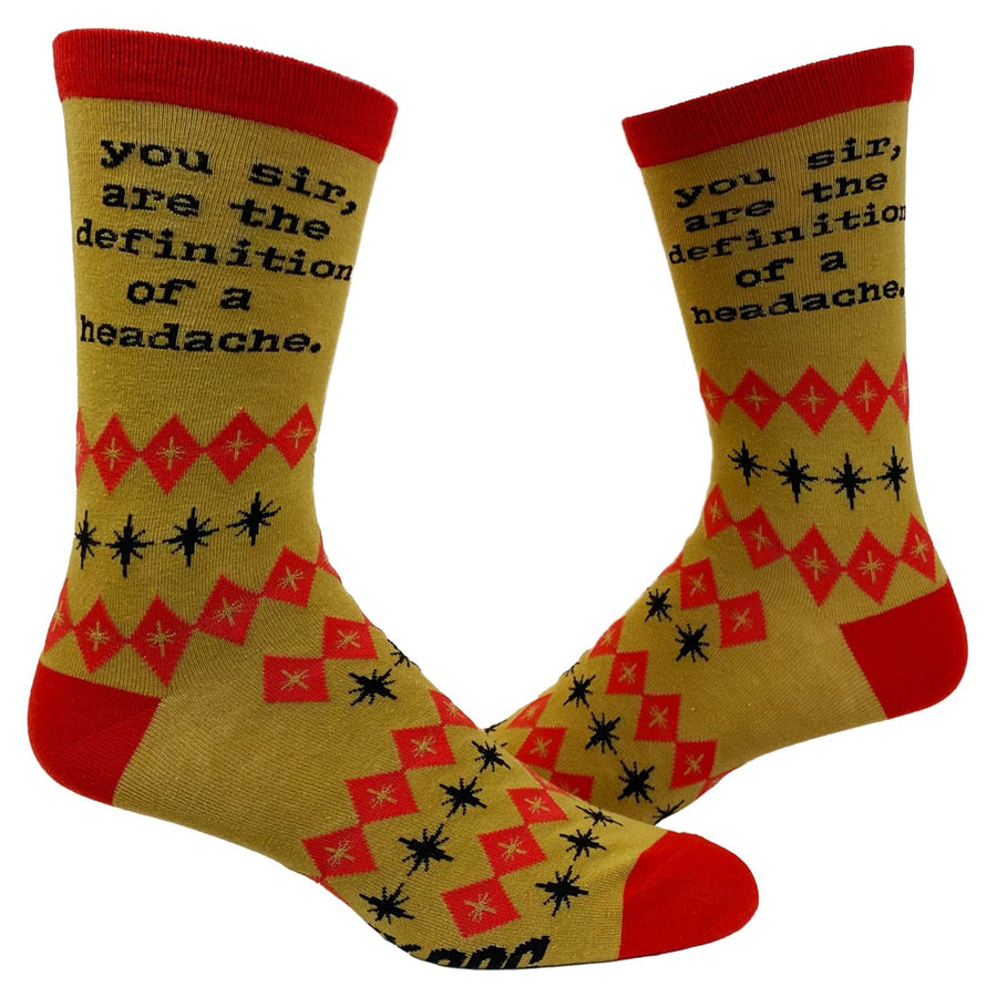 Mens You Sir Are The Definition Of A Headache Socks Funny Retro Sarcastic Footwear Image 1