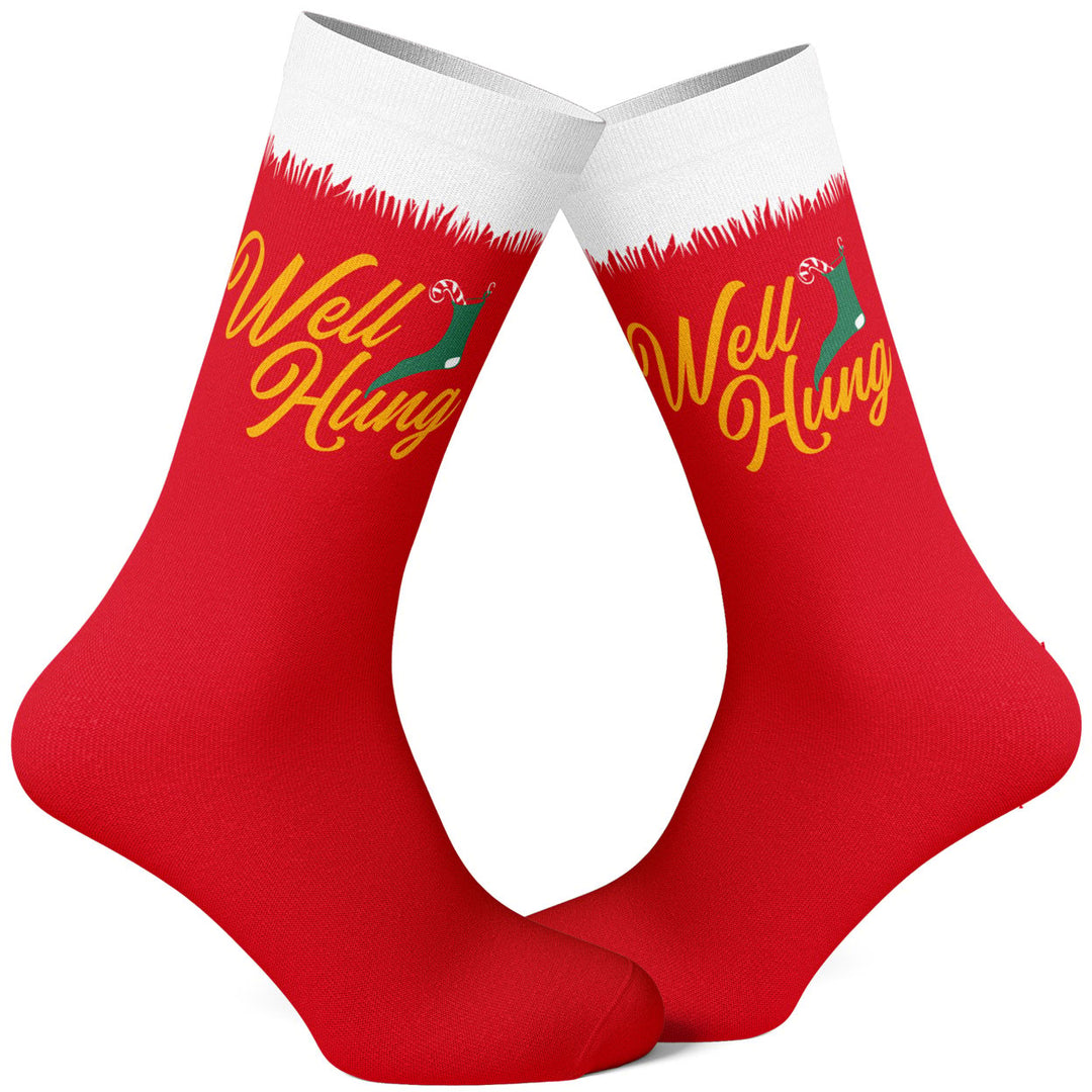 Mens Well Hung Socks Funny Sarcastic Christmas Stocking Innuendo Graphic Novelty Footwear Image 1