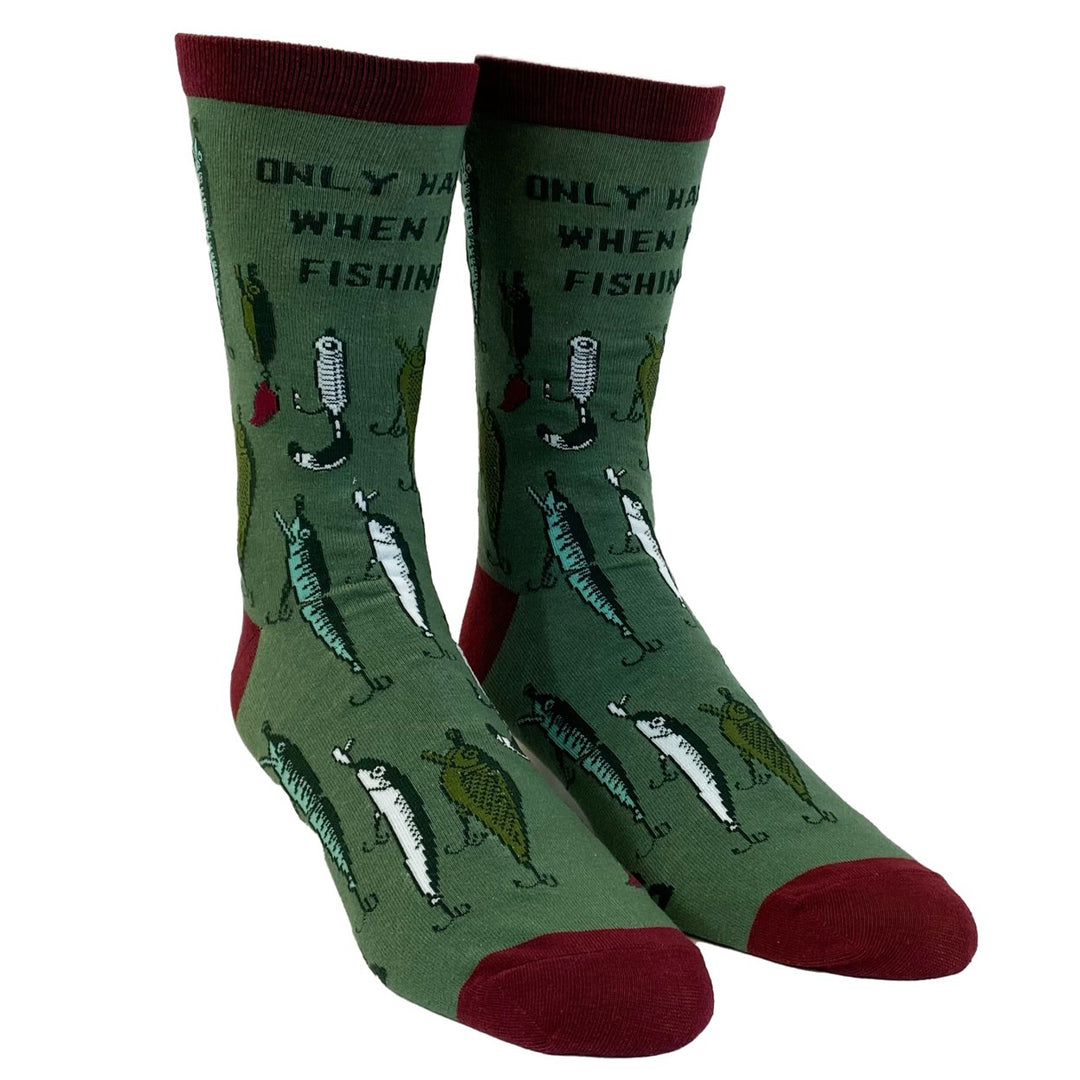 Mens Only Happy When Im Fishing Socks Funny Fathers Day Fishmerman Lures Graphic Footwear Image 2