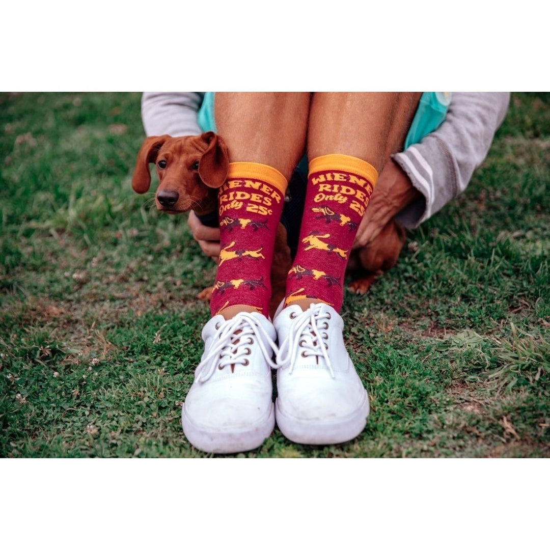 Mens Wiener Rides Socks Funny Dachshund Pet Puppy Lover Novelty Footwear Image 6