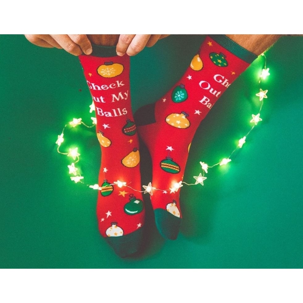 Mens Check Out My Balls Socks Funny Christmas Tree Ornaments Graphic Novelty Footwear Image 7