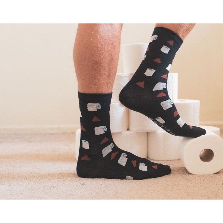 Mens Toilet Paper And Poop Socks Funny Bathroom Humor ** Turd Graphic Novelty Footwear Image 7