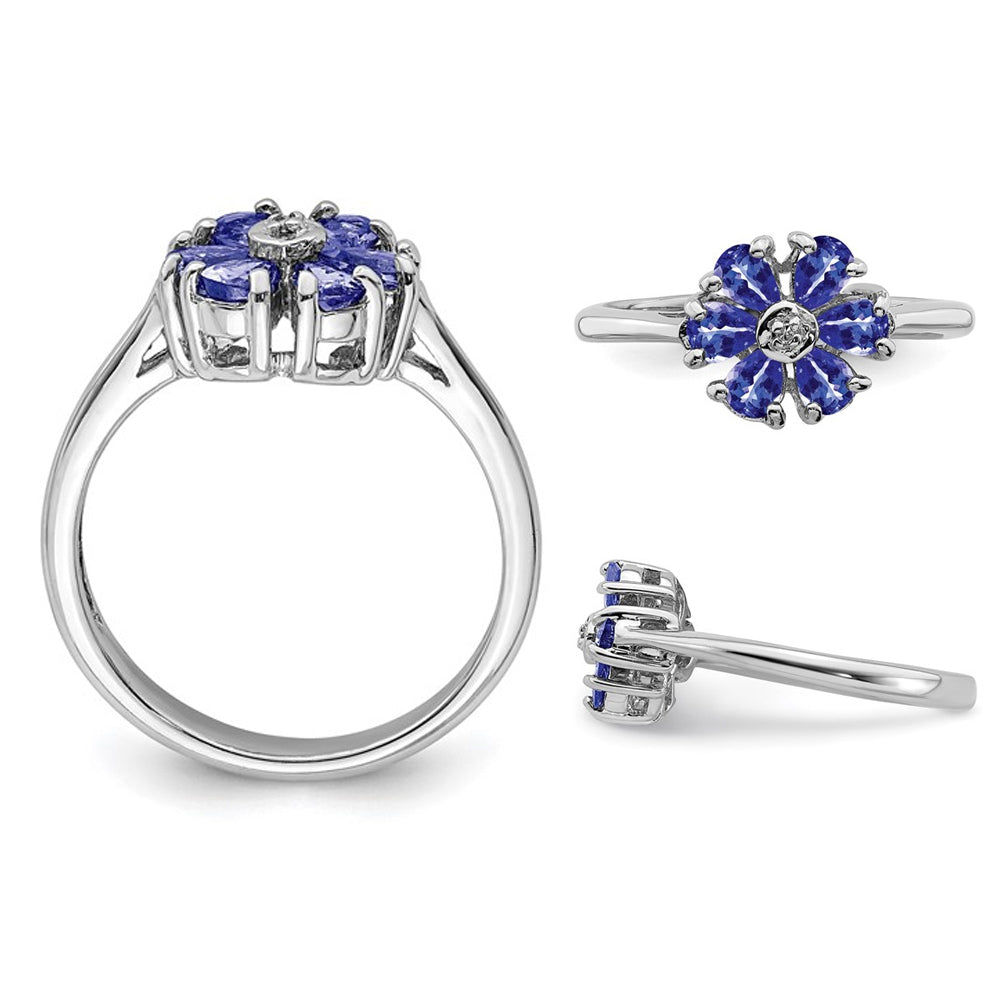 Flower Tanzanite Ring 4/5 Carat (ctw) in Sterling Silver Image 2