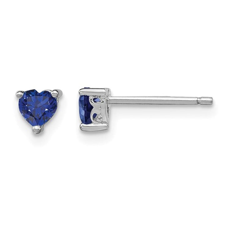 Heart Shaped 4mm Lab-Created Blue Sapphire Earrings 1/2 Carat (ctw) in Sterling Silver Image 1