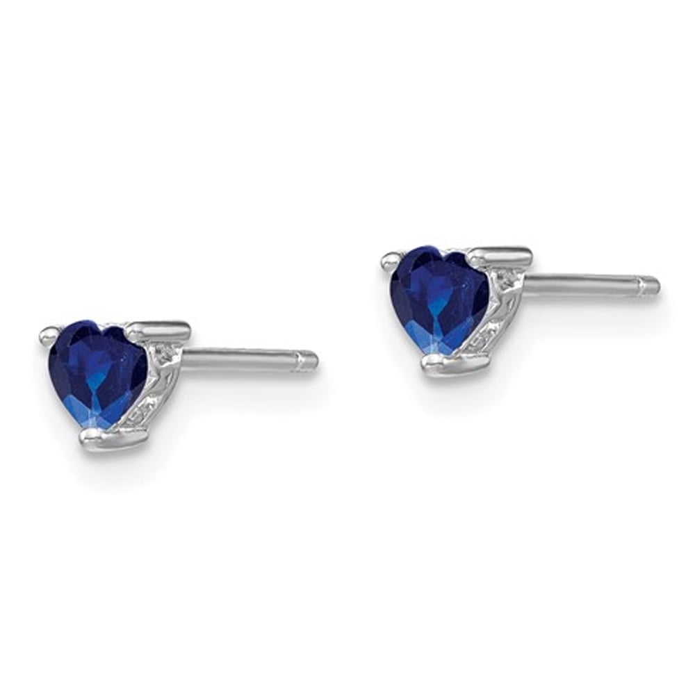 Heart Shaped 4mm Lab-Created Blue Sapphire Earrings 1/2 Carat (ctw) in Sterling Silver Image 3