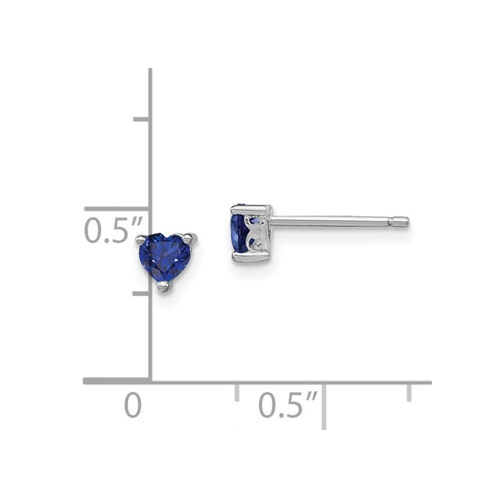 Heart Shaped 4mm Lab-Created Blue Sapphire Earrings 1/2 Carat (ctw) in Sterling Silver Image 4