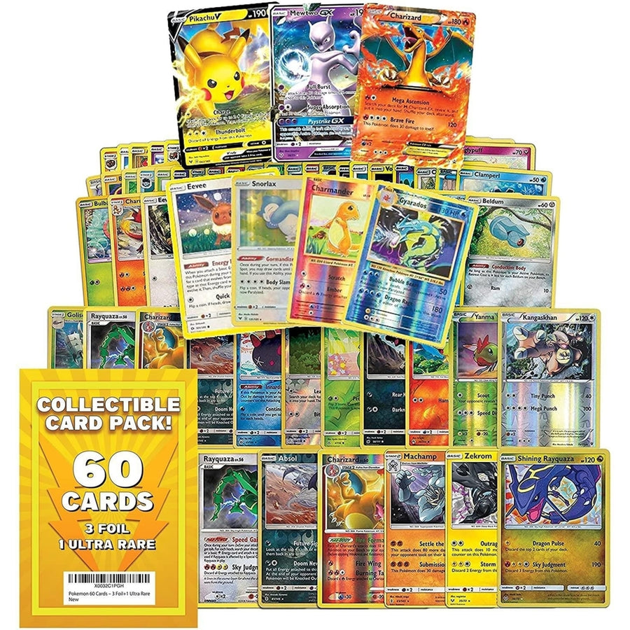 Pokemon TCG 60ct Pack Trading Card Game 3 Foil 1 Ultra Rare Assortment Mighty Mojo Image 1