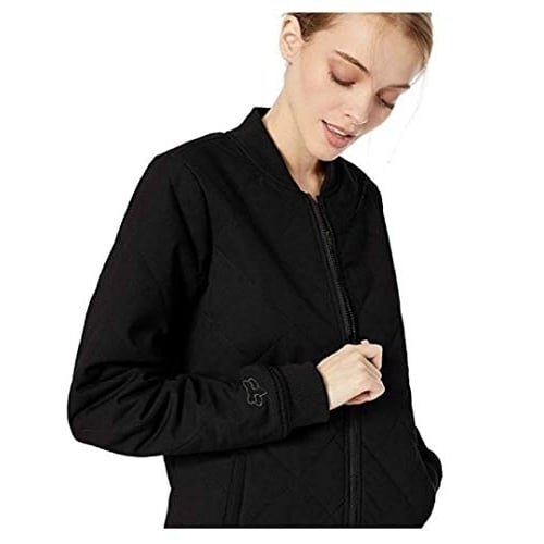 Fox Womens Black Insulated Quilted Bomber Jacket Size 25" Logo Zipper Pull Image 3