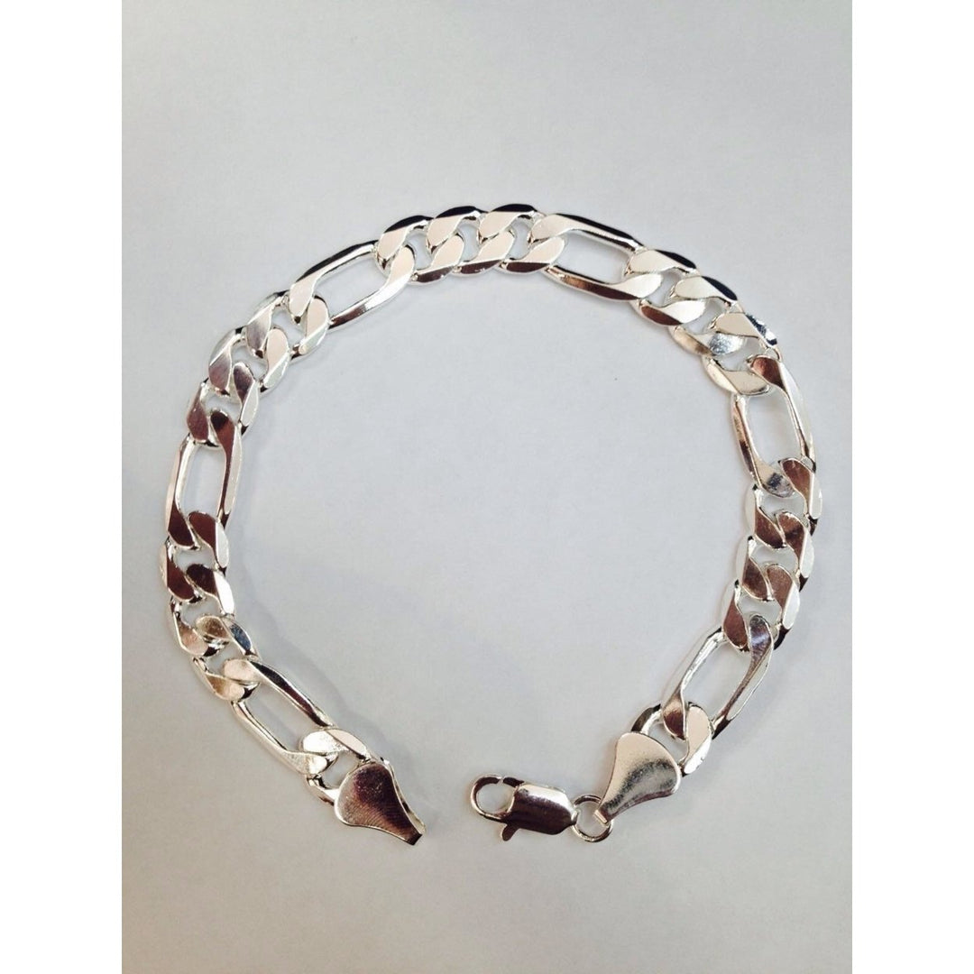 White Gold filled Figaro Bracelet Image 1