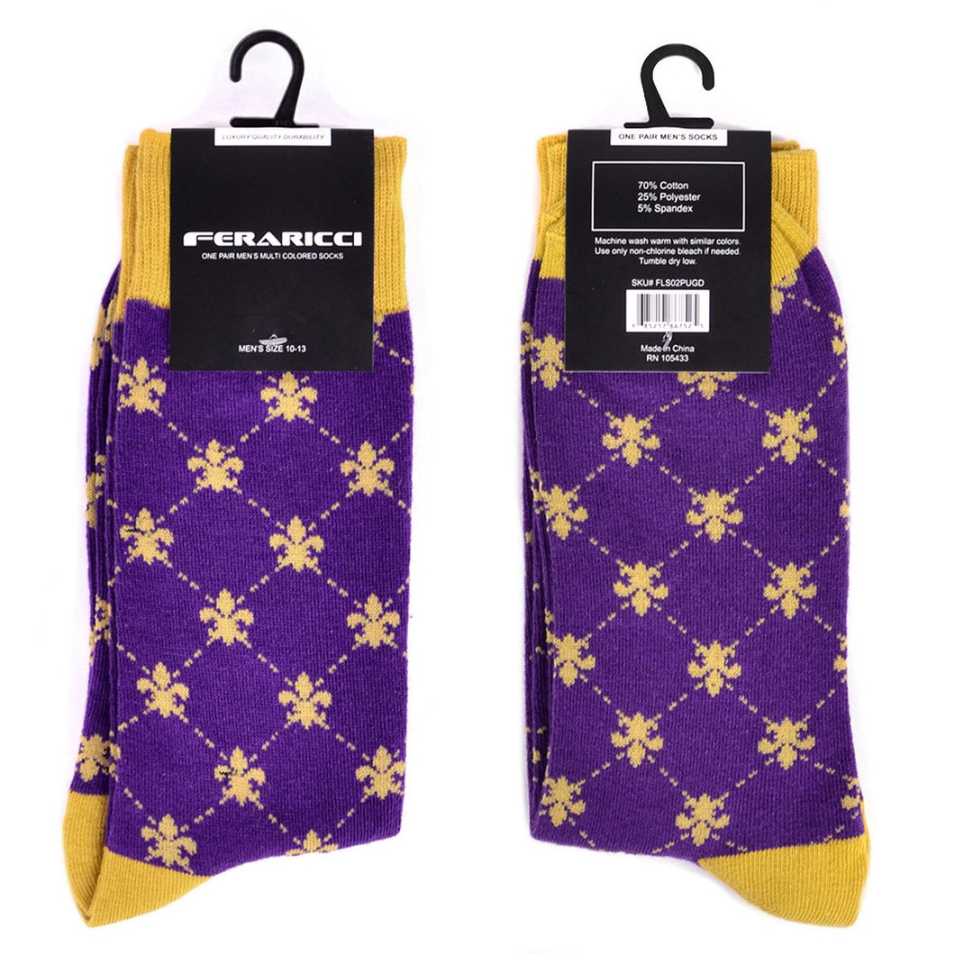 Mens Cotton Fleur-de-lis Novelty Socks Purple and Yellow Mardi Gras Party Socks Image 4