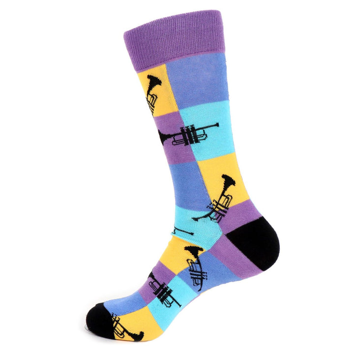 Mens Trumpet Novelty Socks Fun Colors Musician Socks Music Band Lover Trumpet Player Socks Image 1