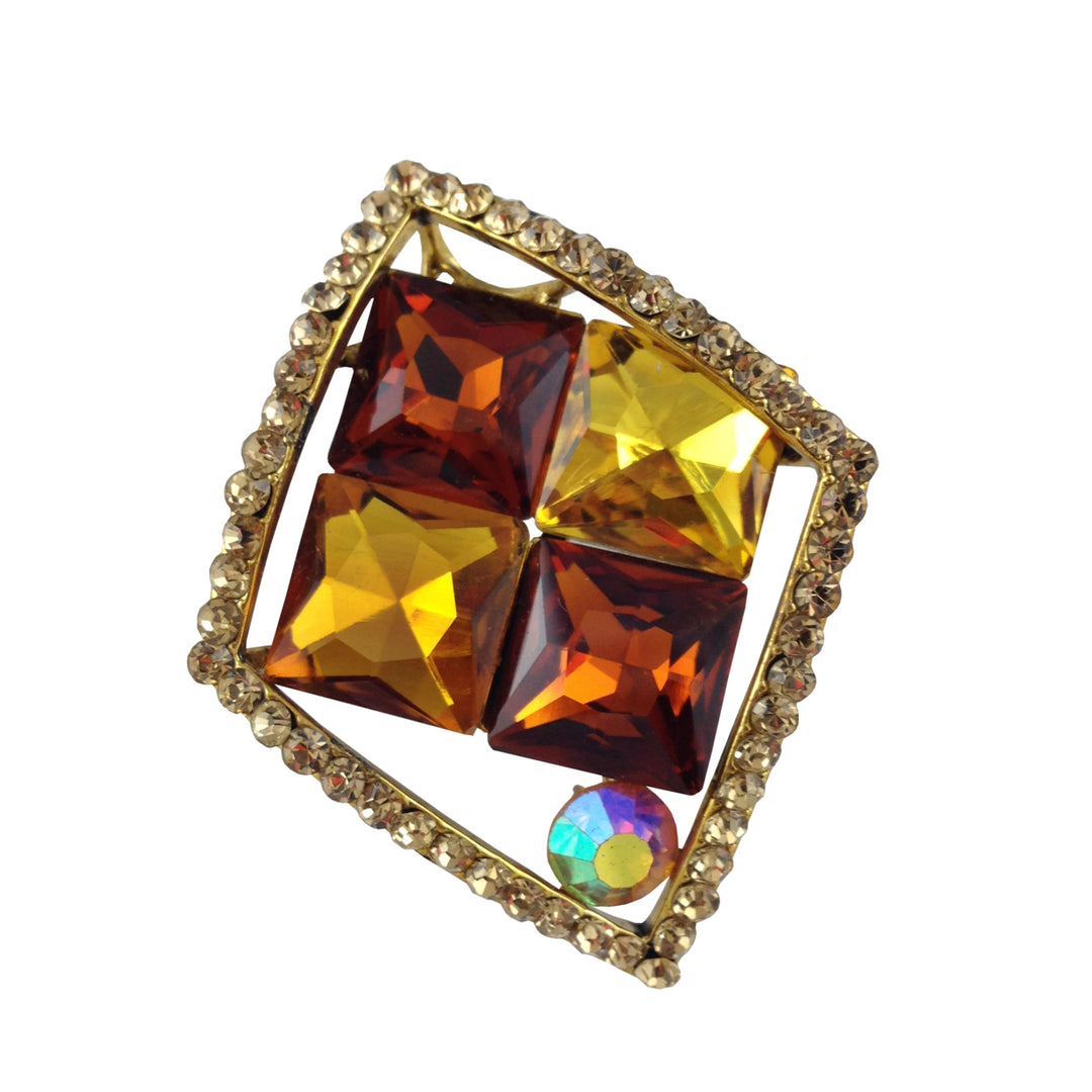 Four Kings Brooch Big Amber Colored Crystals with Rainbow Crystal Little Amber Crystals Broader Fashion Pin Image 1