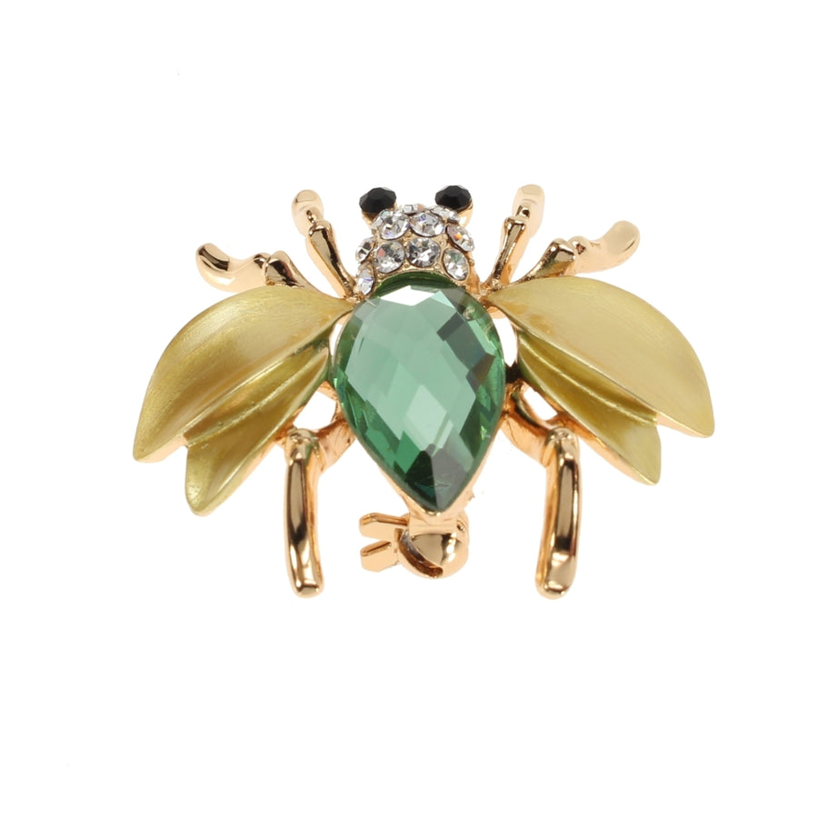 Flying Insect Brooch Green Big Crystal Body with Clear and Black Crystal Eyes Fashion Pin Party Wear Jewelry Image 1