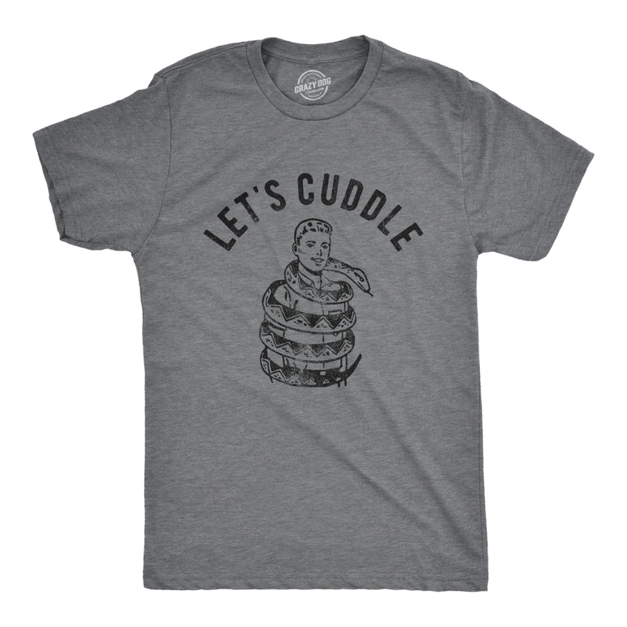 Mens Lets Cuddle T Shirt Funny Sarcastic Snake Graphic Valentines Day Tee For Guys Image 1