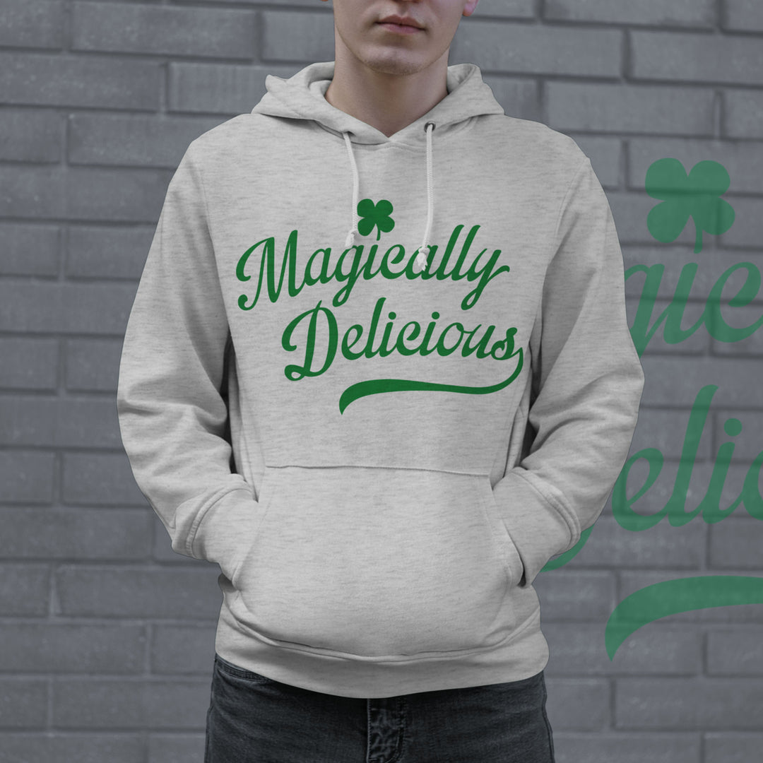 Magically Delicious Hoodie Funny St Patricks Day Outfit Four Leaf Clover Graphic Saying Sweatshirt Image 2