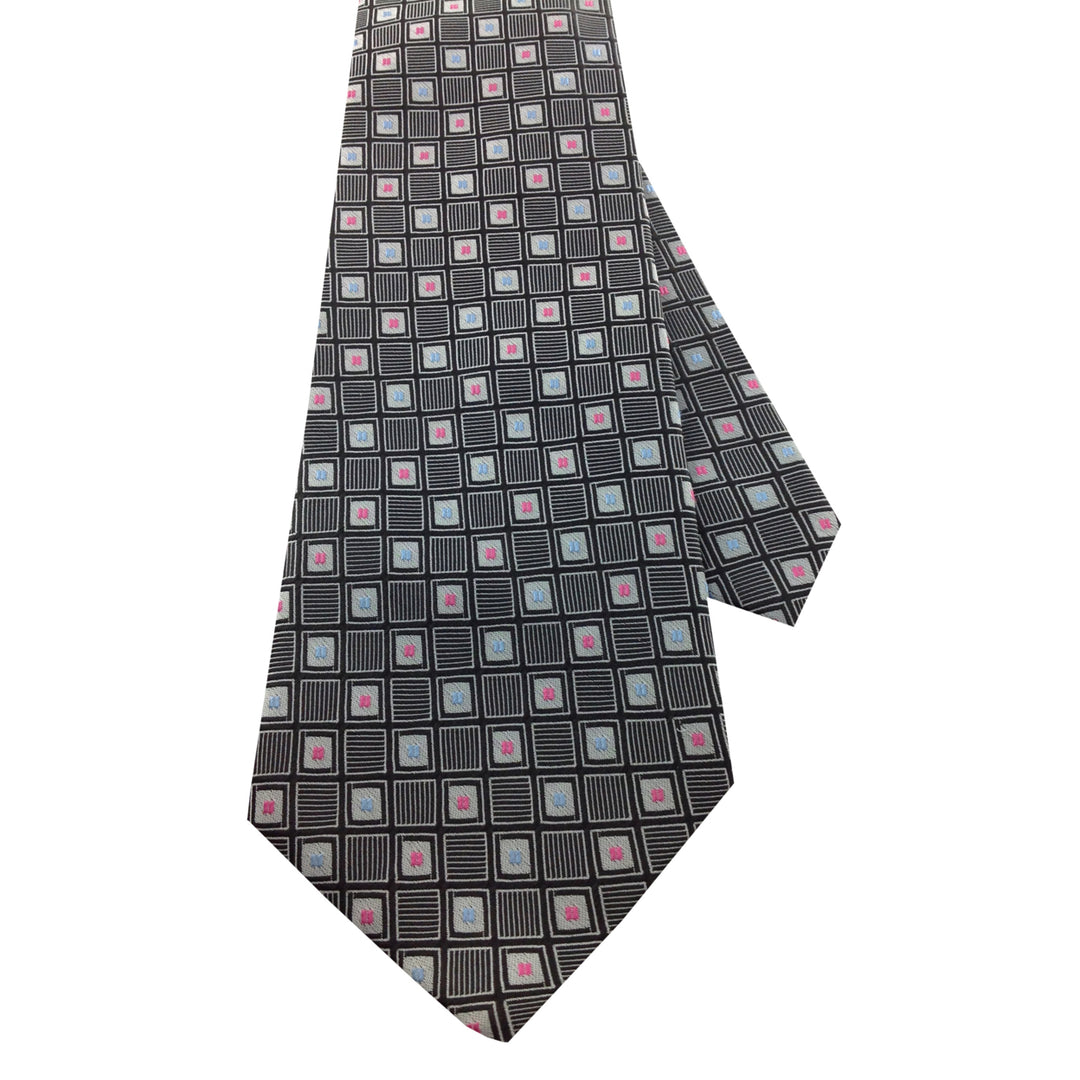 Mens Necktie Silk Tie Black White Pattern Silk Tie Hand Made Executive Pro Design Birthday Christmas Valentines Gift Image 3