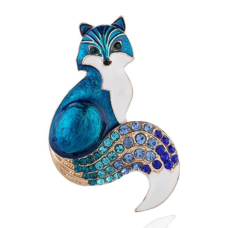 Majestic Fox Brooch Blue Enamel with Shades Blue Rhinestones Green Crystal Eyes Fashion Pin Highly Detailed Design Clip Image 2