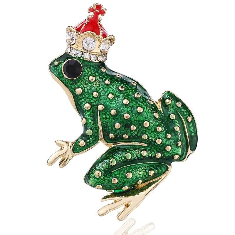 Prince Charming Brooch King of the Frogs Rhinestones Crown Black Crystal Eyes Fashion Pin Highly Detailed Design Clip Image 6