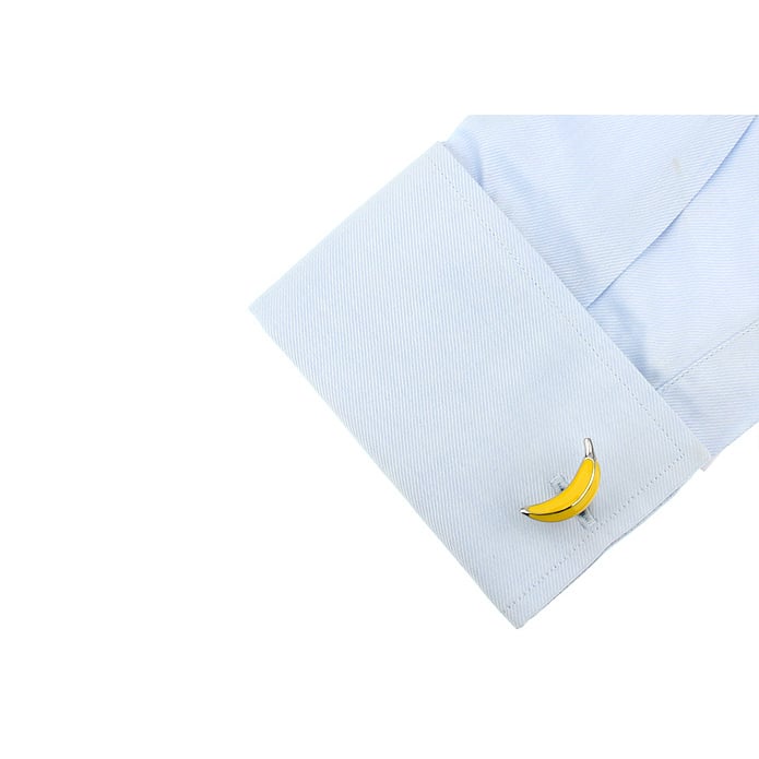 Going Bananas Cufflinks Silver and Yellow Enamel Cuffs Banana Fruit Cuff Links Banana Loving Fun Image 4