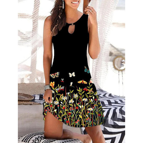 Hollow Out Floral Printed Casual Short sleeve Knit Dress Image 2