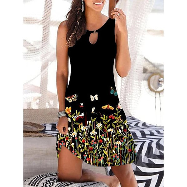 Hollow Out Floral Printed Casual Short sleeve Knit Dress Image 1