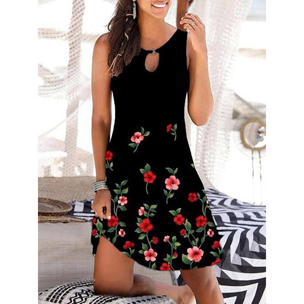 Hollow Out Floral Printed Casual Short sleeve Knit Dress Image 3