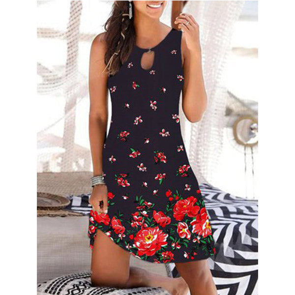 Hollow Out Floral Printed Casual Short sleeve Knit Dress Image 4