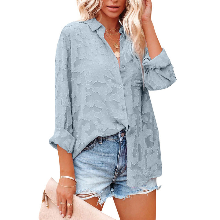 Lace Shirt Collar Casual Shirts and Tops Image 2