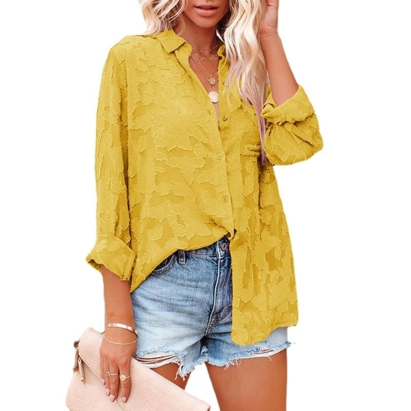 Lace Shirt Collar Casual Shirts and Tops Image 1