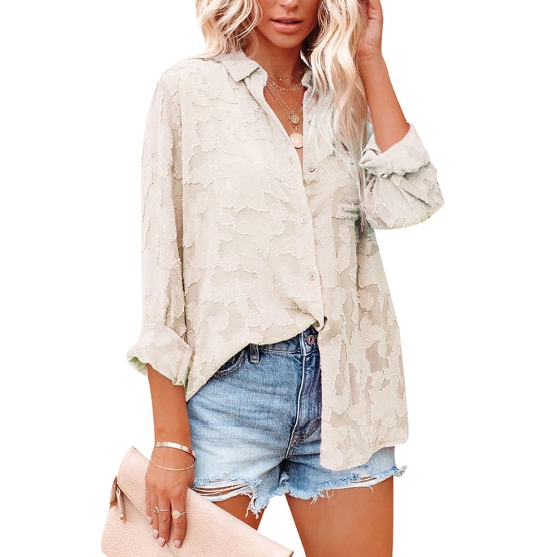 Lace Shirt Collar Casual Shirts and Tops Image 1