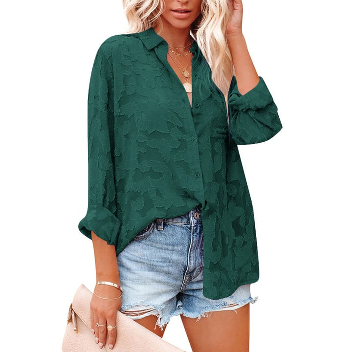 Lace Shirt Collar Casual Shirts and Tops Image 1