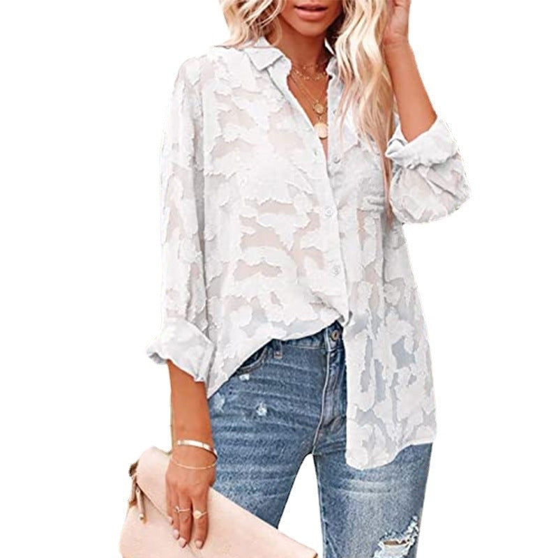 Lace Shirt Collar Casual Shirts and Tops Image 10