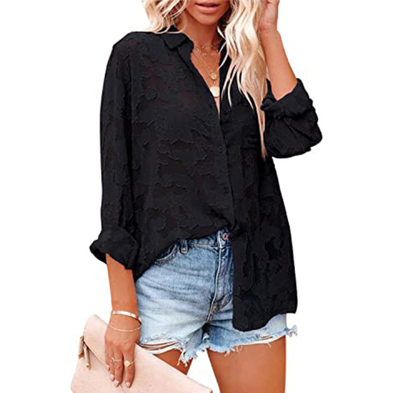 Lace Shirt Collar Casual Shirts and Tops Image 11