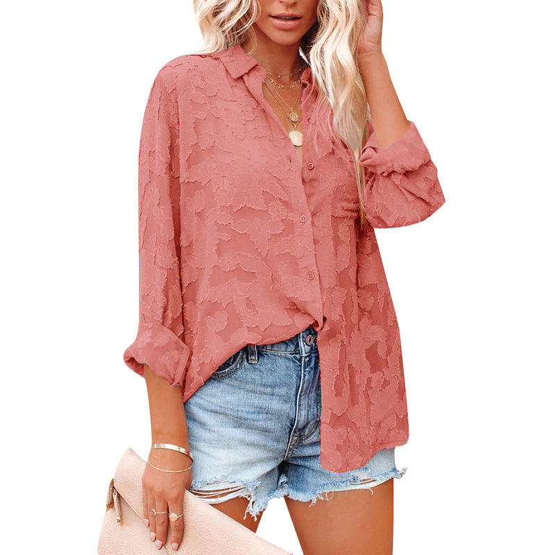 Lace Shirt Collar Casual Shirts and Tops Image 12