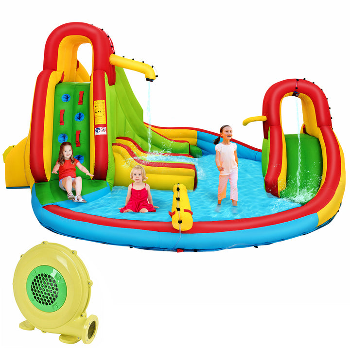 Kids Inflatable Water Slide Bounce Park Splash Pool w/Water Cannon and 480W Blower Image 1