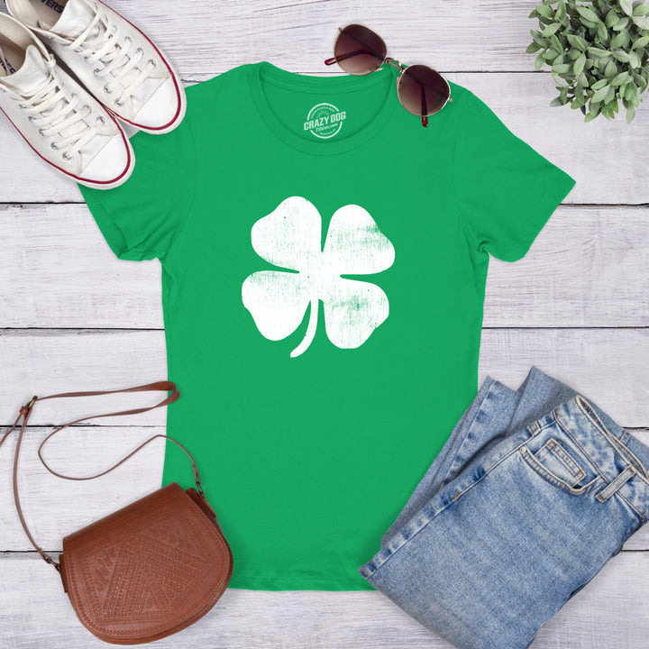 Womens Four Leaf Clover T Shirt Funny Saint Patricks Day Shamrock Lucky Irish Image 4