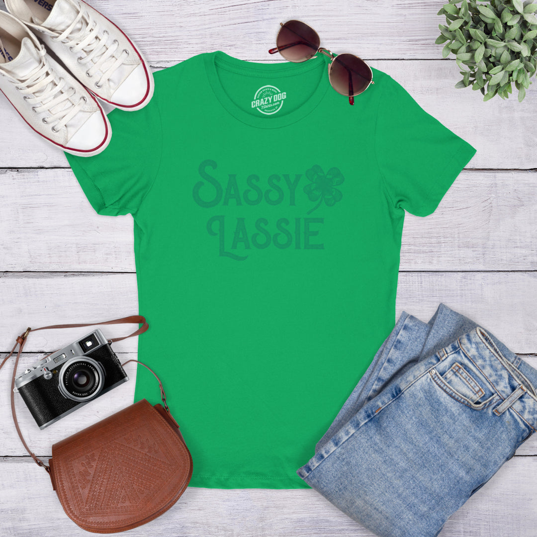 Womens Sassy Lassie T Shirt Funny Saint Patricks Day Cute Outfit St Patty Tee Image 4