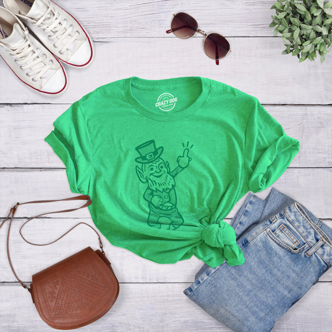 Womens Leprechaun Middle Finger Tshirt Funny St Patricks Day Graphic Novelty Tee Image 4