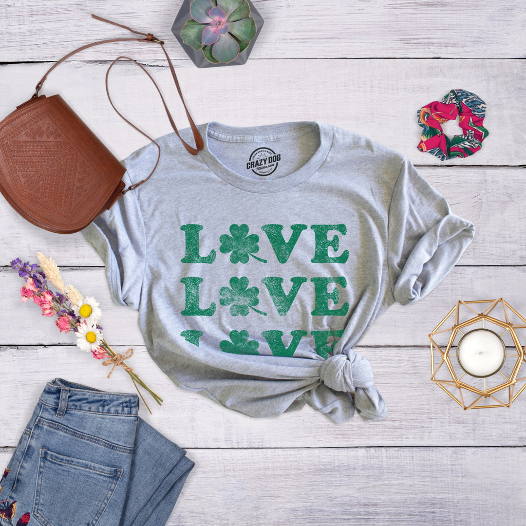 Womens Love Shamrock T Shirt Cute Four Leaf Clover Saint Patricks Day Patty Tee Image 4