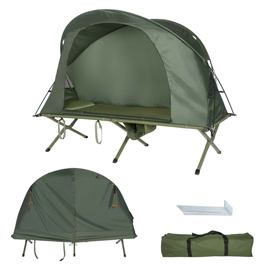 Gymax 1-Person Outdoor Camping Tent Cot Elevated Compact Tent Set W/ External Cover Image 4