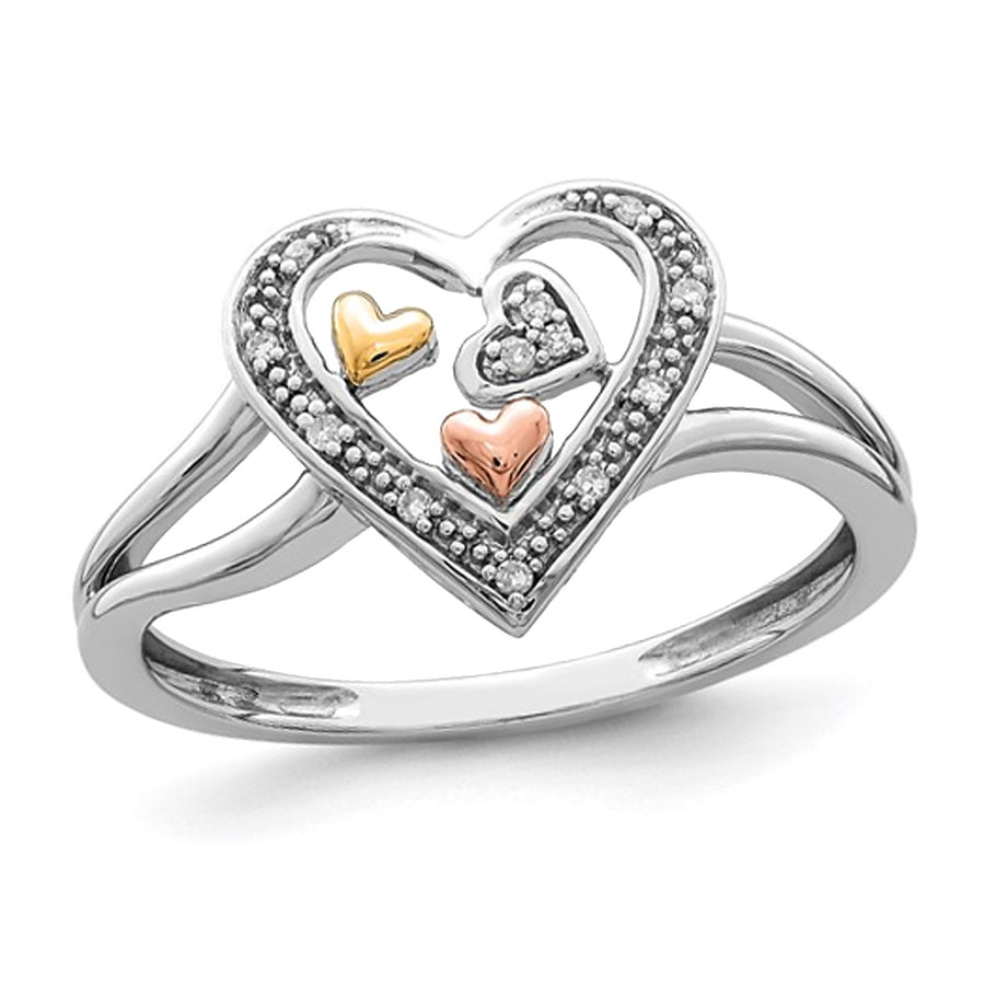 Sterling Silver Three-Heart Promise Ring with Diamond Accent Image 1