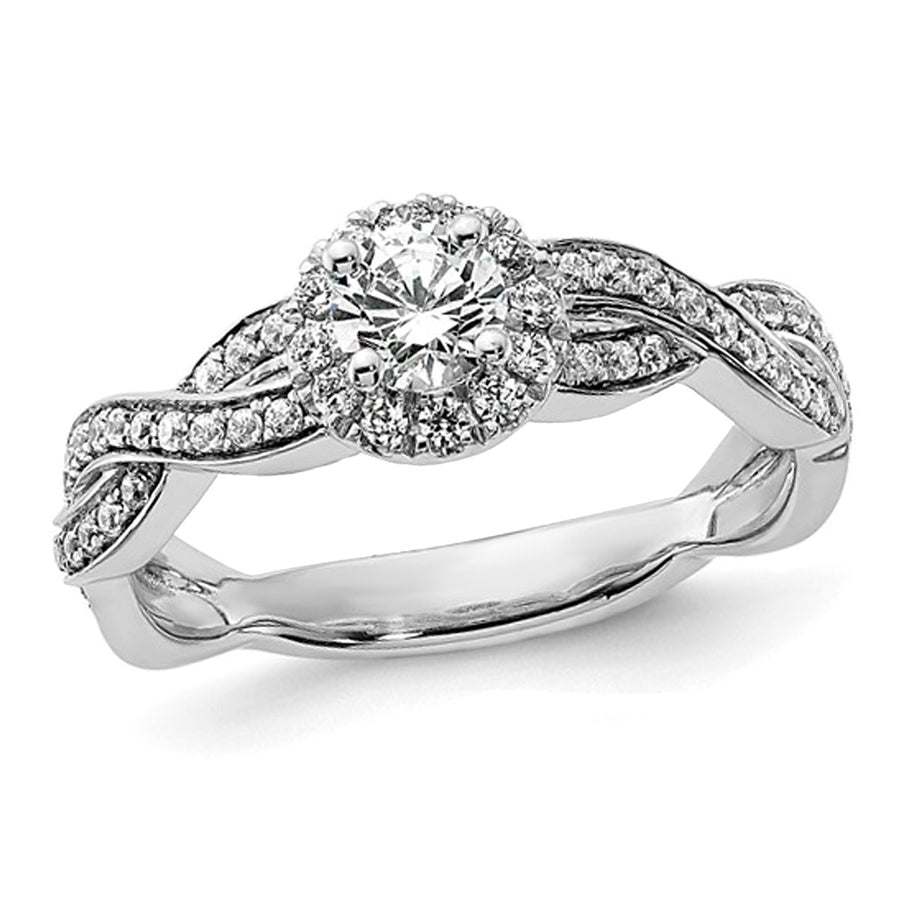 3/4 Carat (ctw I1-I2) Diamond Engagement By-Pass Halo Ring in 14K White Gold Image 1