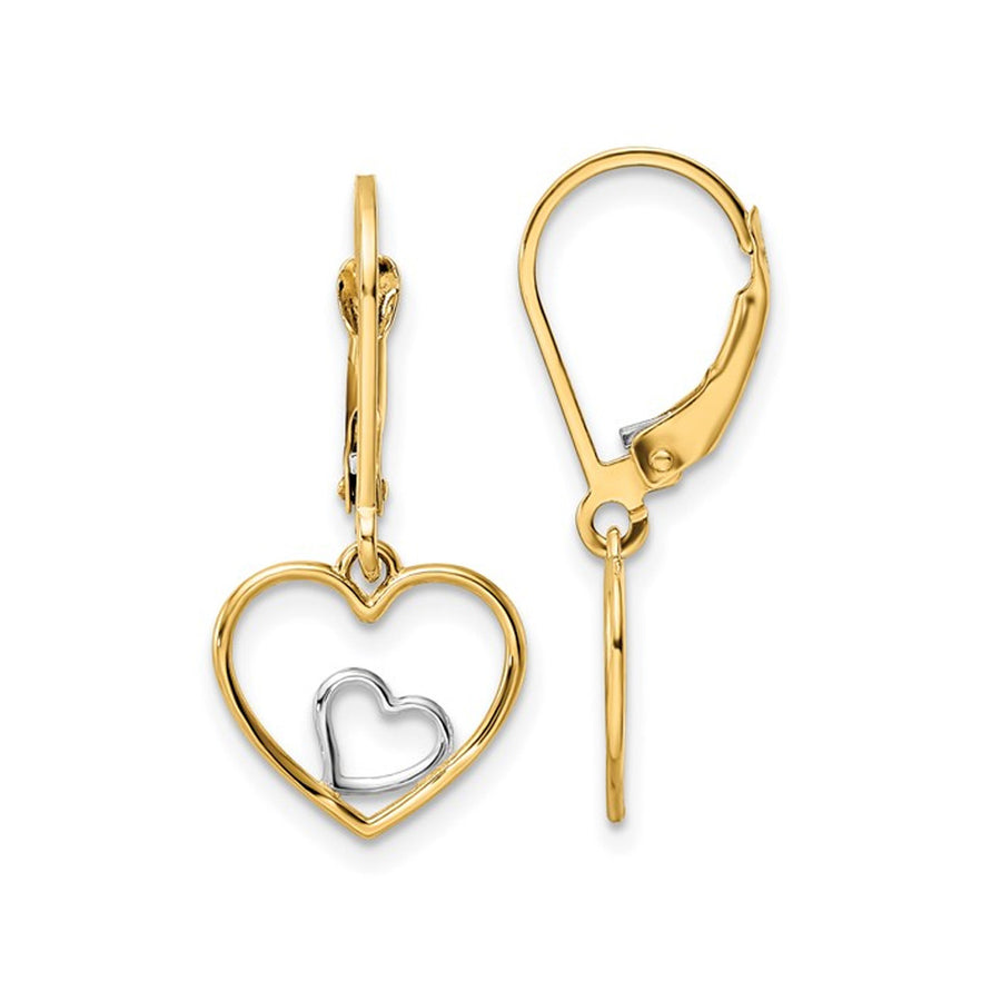 14K Yellow and White Gold Heart Dangle Earrings Image 1